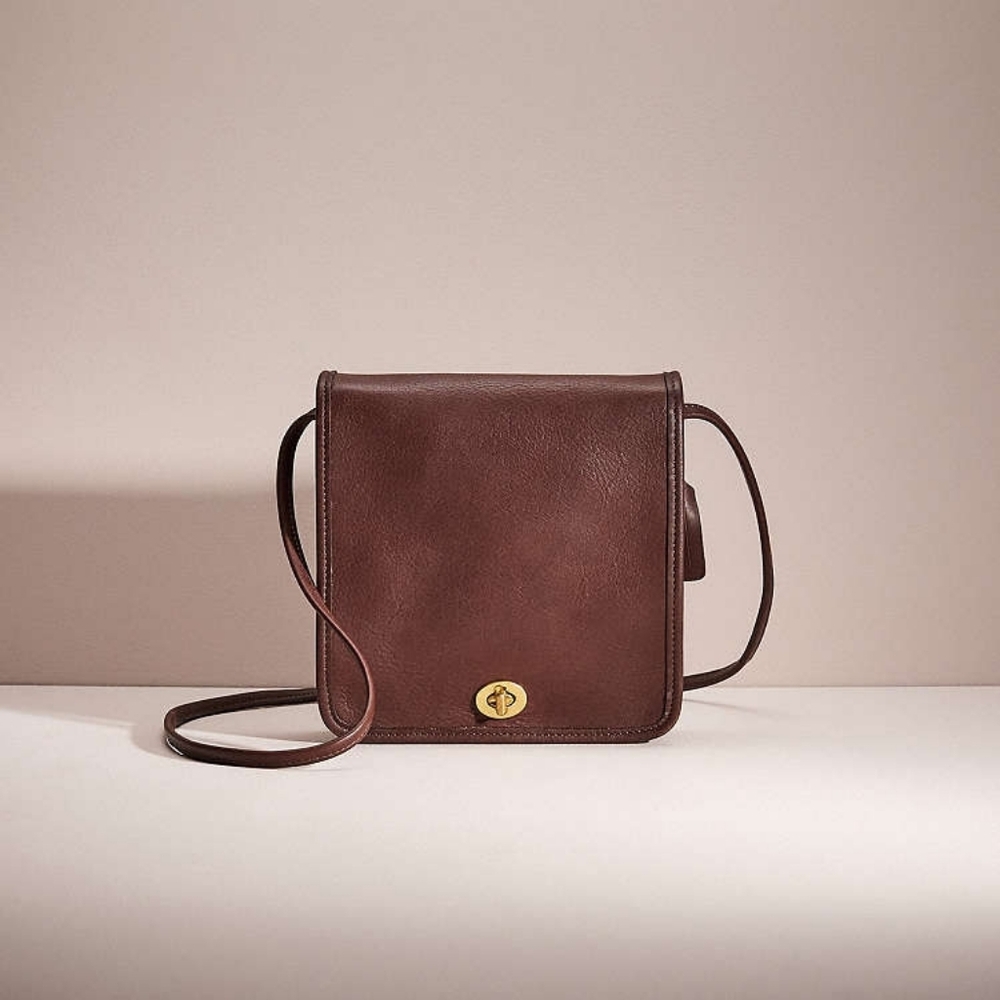 Vintage Coach #9620 Compact Pouch, Brown Leather Crossbody Bag W/ Gold Turnlock